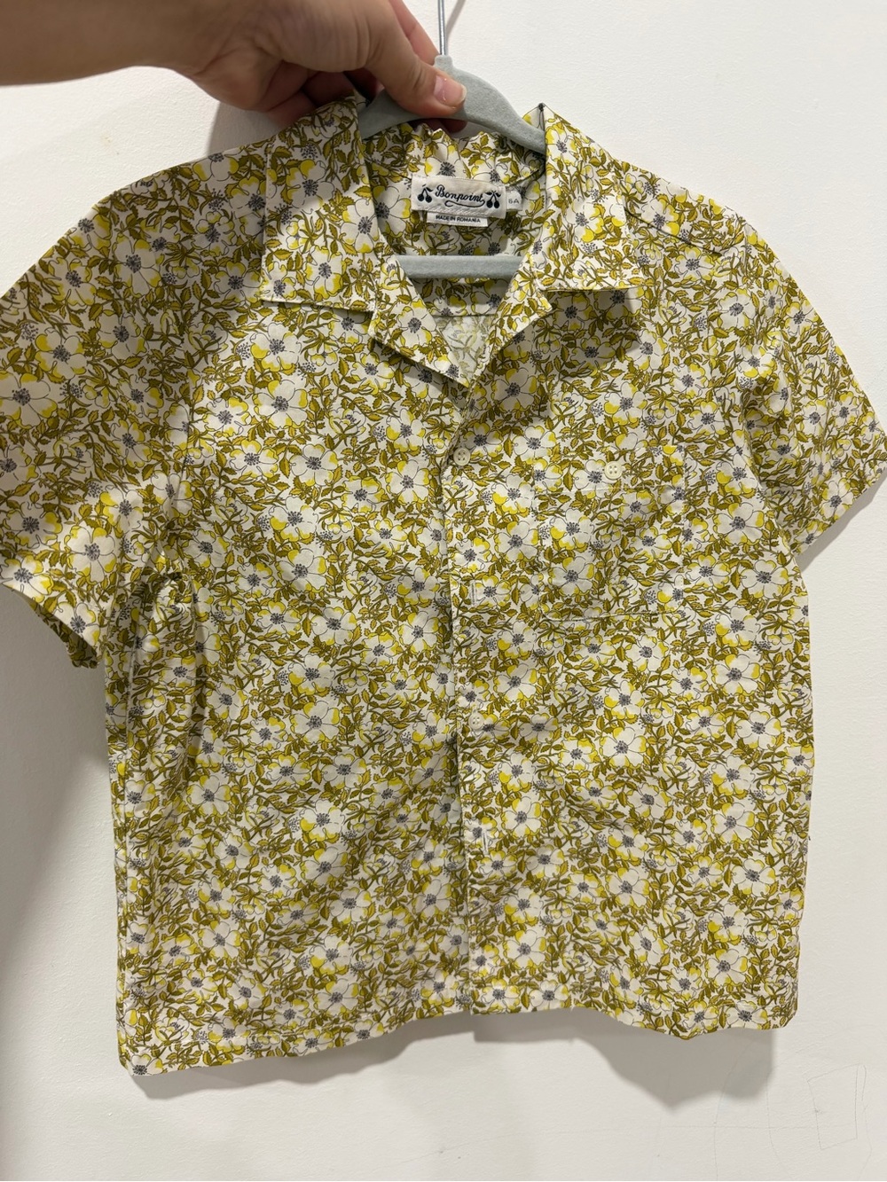 Bonpoint Yellow Floral Short-Sleeve Button-Down Shirt